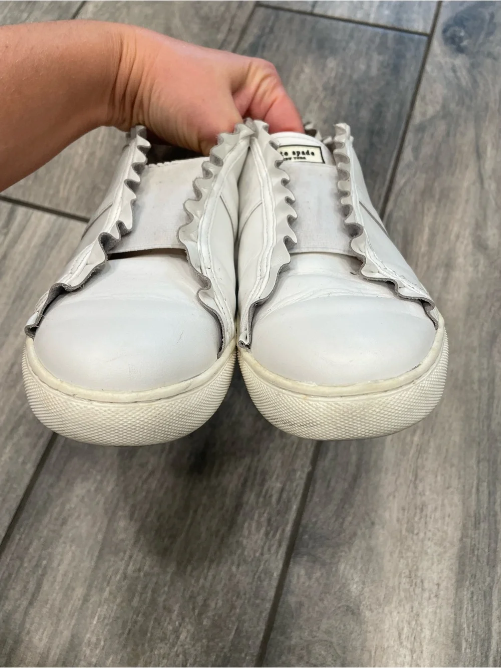 kate spade White Ruffle-Edge Slip-On Sneakers